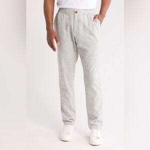 14th & Union Elastic Waist Linen Blend Trim Fit Pants Olive Night/White Size 32